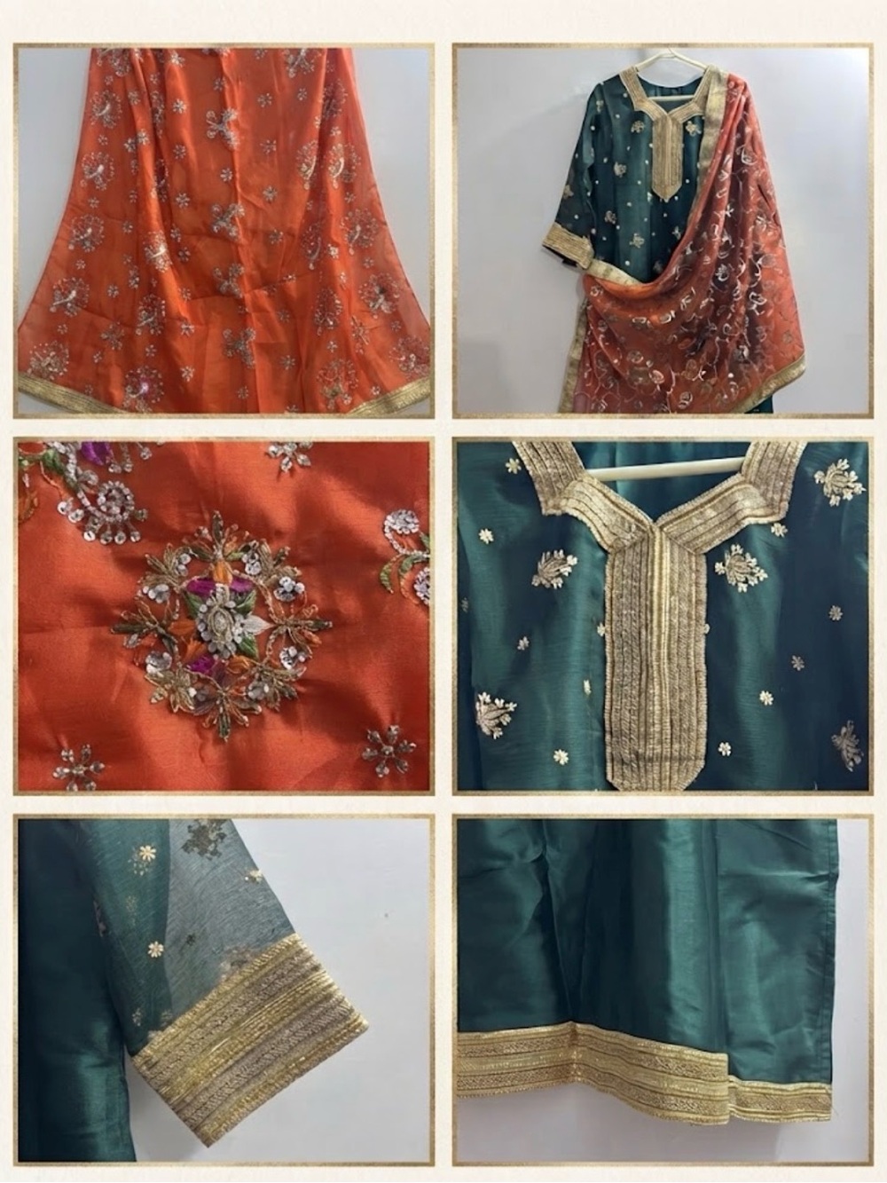 Embellished Green & Orange 3pc lehanga set in Mehium Size perfect for festivals